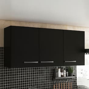 Armário de Cozinha 3 Portas Aéreo Suspenso Parede - Preto