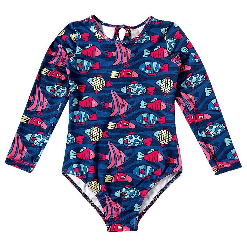 Maiô Manga Longa Infantil Proteção UV 50+ Peixes Marinho Tip Top