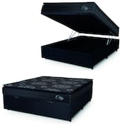 Cama Box Baú Casal Colchão Com Molas Ensacadas City Pillow Top 138x188x64cm Preto Hellen