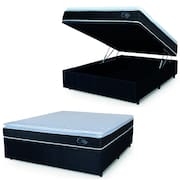 Cama Box Baú Casal Colchão Com Molas Ensacadas City Pillow Top 138x188x64cm Preto/Branco Hellen