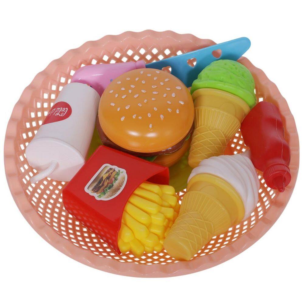 Kit Fast Food Comidinha Infantil Com Cesta 9 Pçs