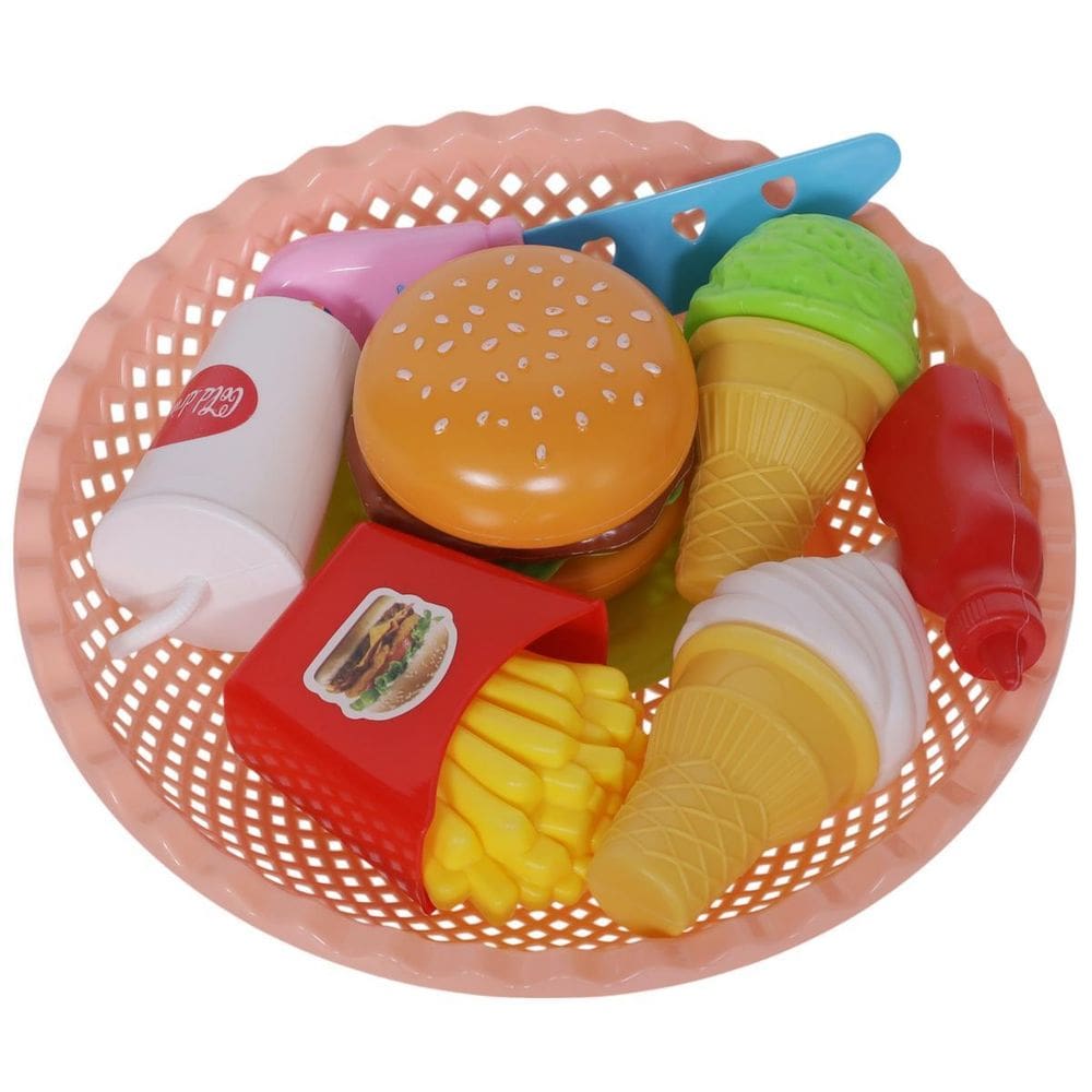 Kit Fast Food Comidinha Infantil Com Cesta 9 Pçs