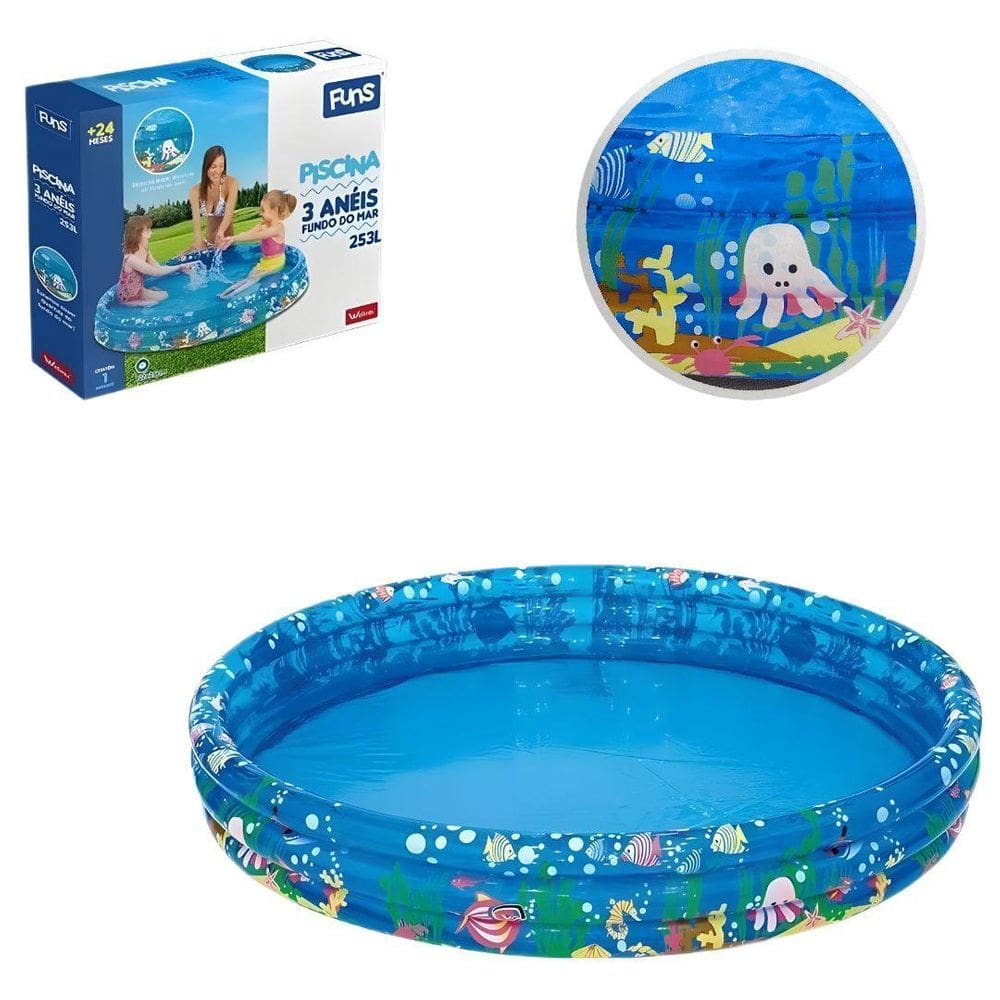 Piscina Inflável Redonda Infantil Verão 3 Anéis 253 Litros
