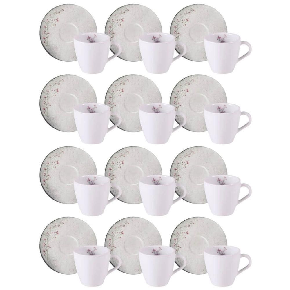 Conjunto 12 Xícaras e Pires Porcelana 200ml Floralis Tramontina Branco Chá Café