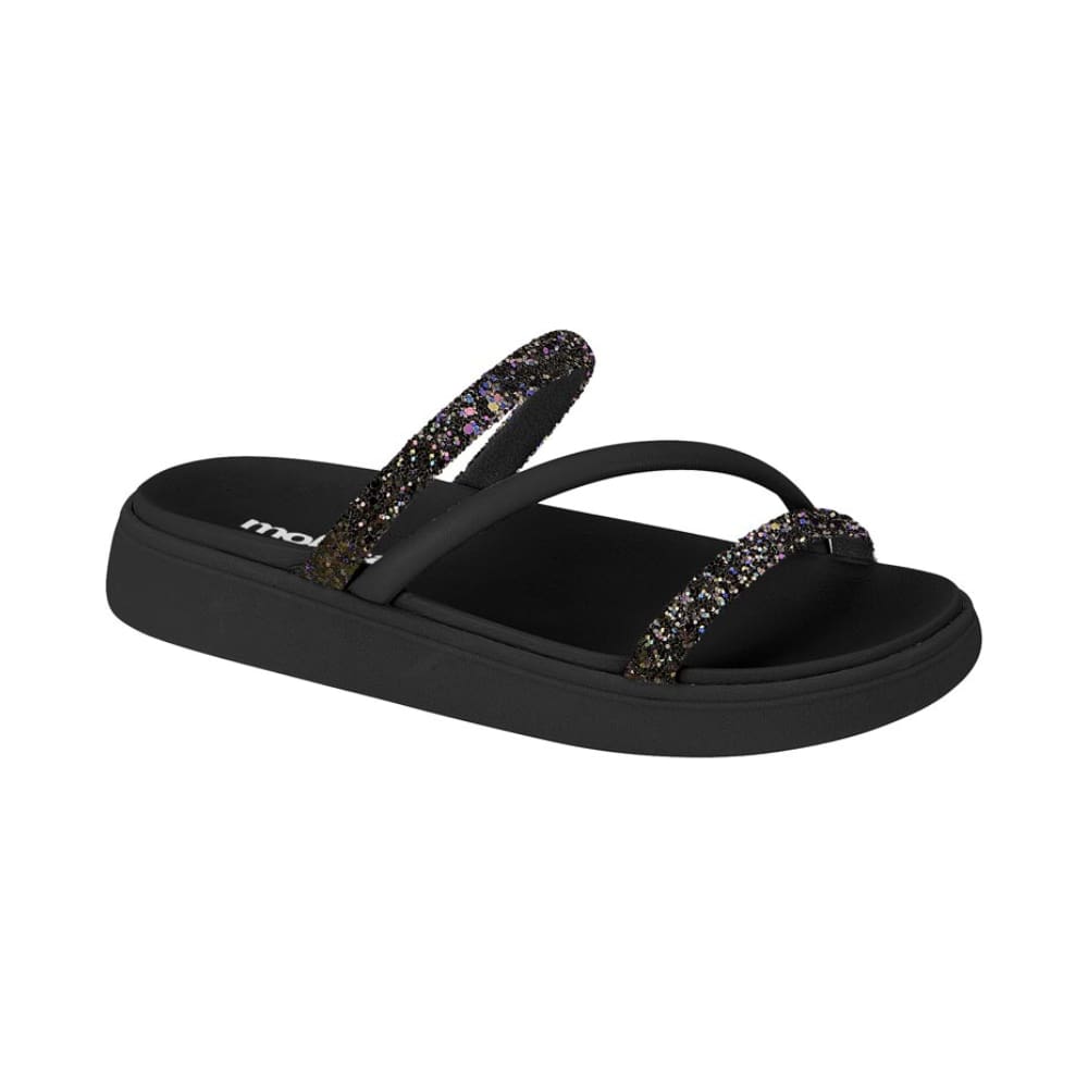 Sandália Papete Feminina Moleca Tiras Strass Multicolorido