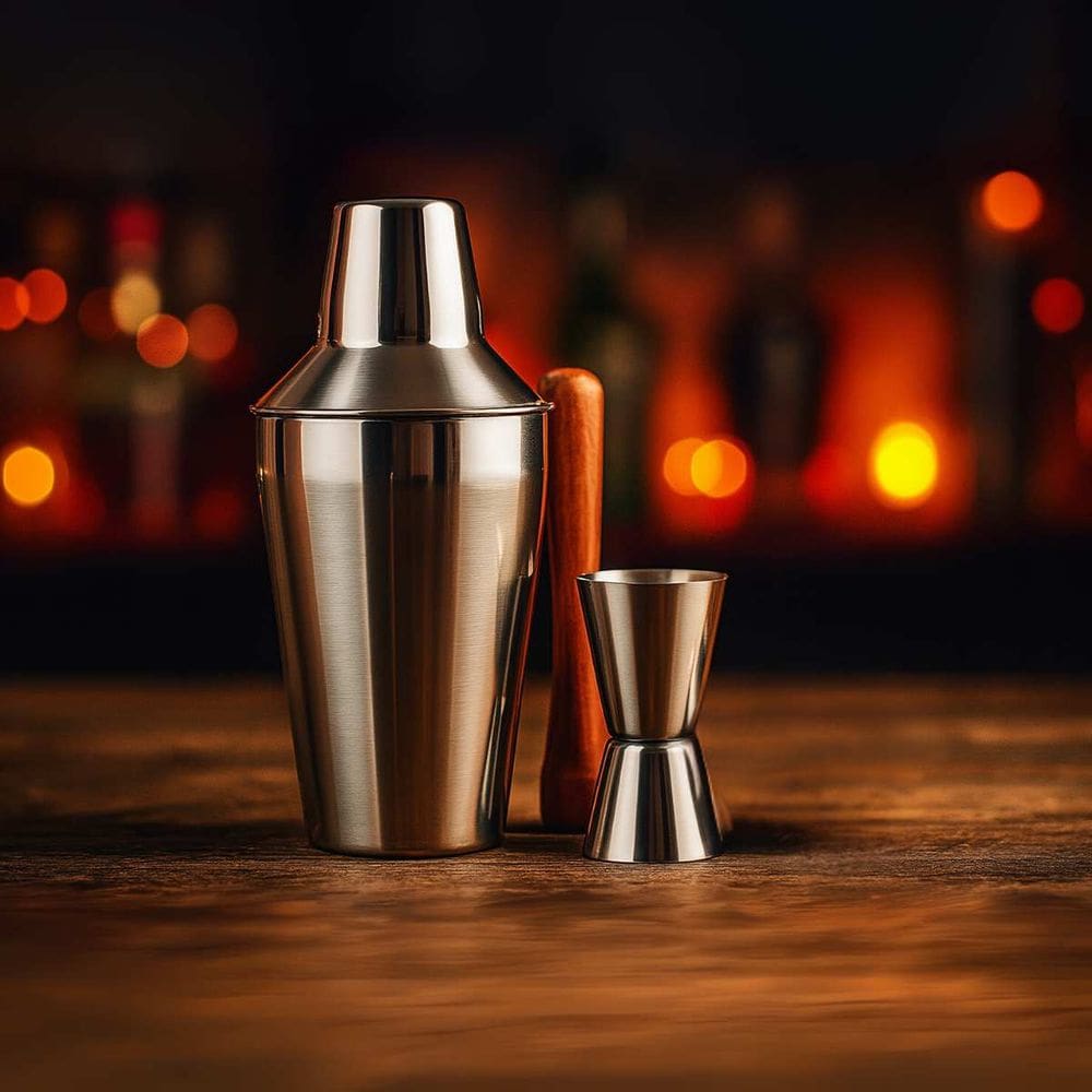 Kit 3 Peças Coqueteleira Drinks Caipirinha Inox Dosador Socador 500ml Profissional e Pessoal