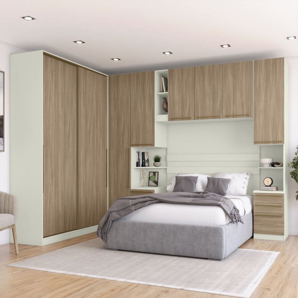 Guarda-roupa Modulado de Canto 5 Portas 3 Gavetas Seletto Areia/Jequitibá