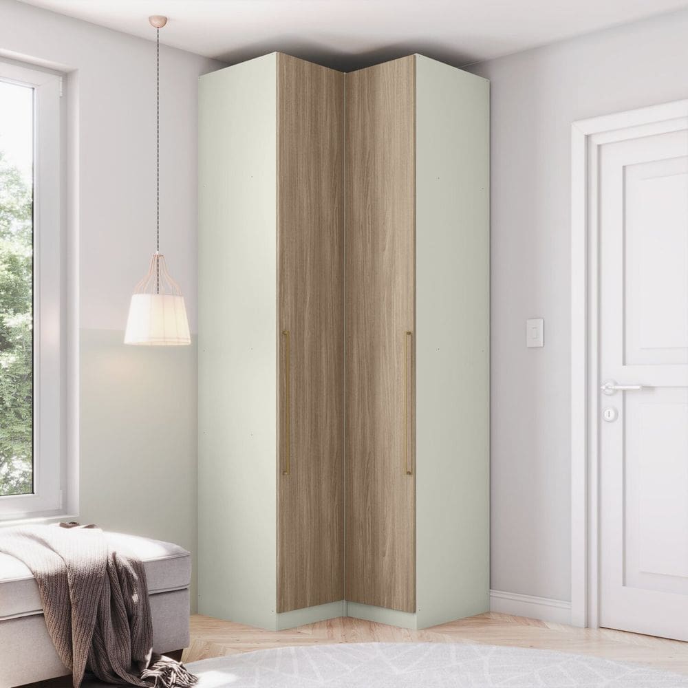 Guarda-roupa Modulado de Canto 2 Portas com Calceiro Seletto Areia/Jequitibá