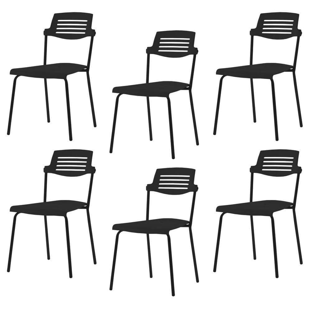 Conjunto 6 Cadeiras Base Tubular Fixa Clean Preto