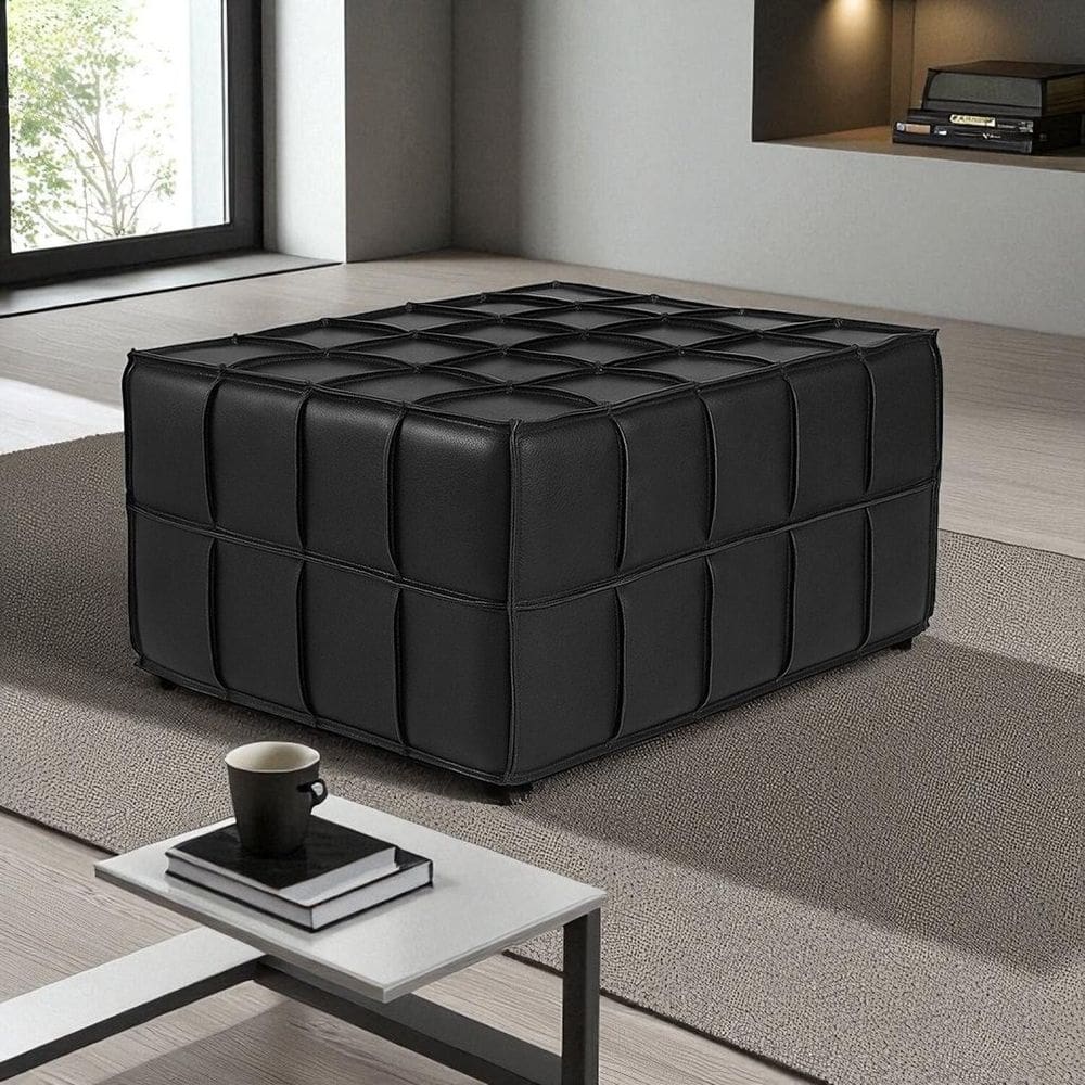 Puff Decorativo em Couro 40cm X 80cm Queen Preto