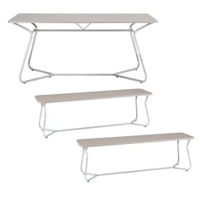 Conjunto Mesa Retangular 180cm X 75,5cm com 2 Bancos Varetas Cromado/Branco