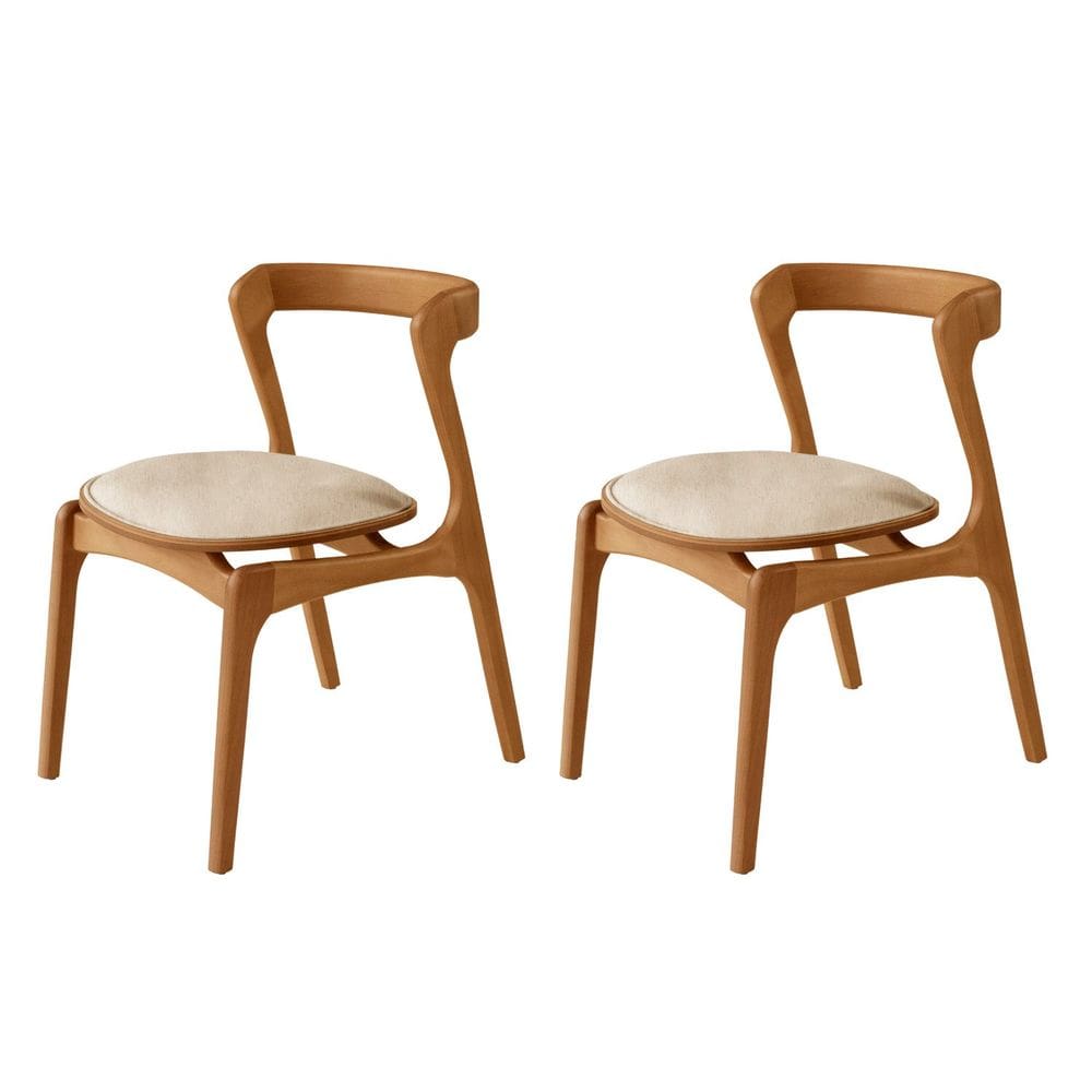 Conjunto com 2 Cadeiras em Madeira Celeste Off White / Imbuia Natural