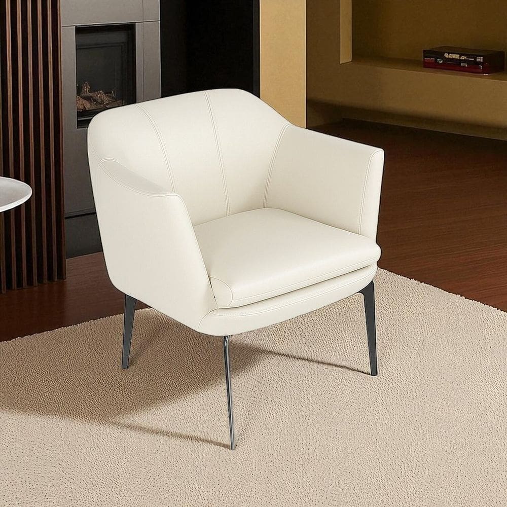 Poltrona Decorativa Sala de Estar em Couro Cristie Off White