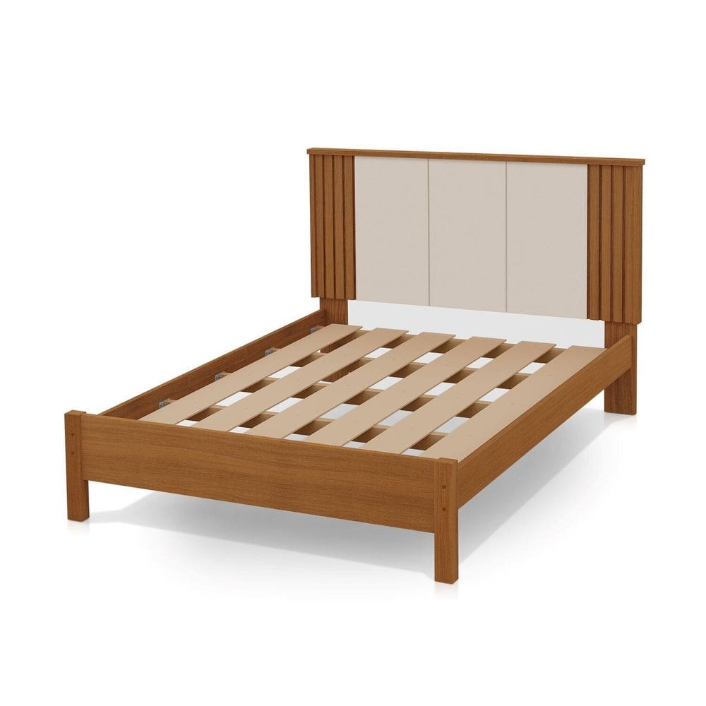 Cama de Casal 100% Mdf 123cm X 175cm Duo Freijó / Off White