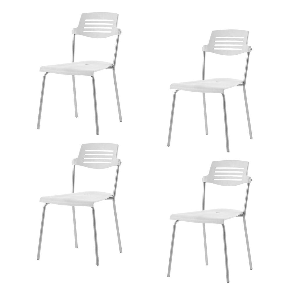 Conjunto 4 Cadeiras Base Tubular Fixa Clean Prata/Branco