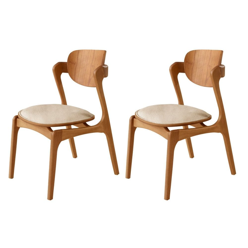 Conjunto com 2 Cadeiras em Madeira Celeste Gold Off White / Imbuia Natural