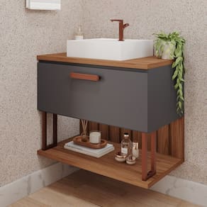 Gabinete Suspenso com Cuba 80,3cm X 73cm Mari Espresso Móveis Titanium