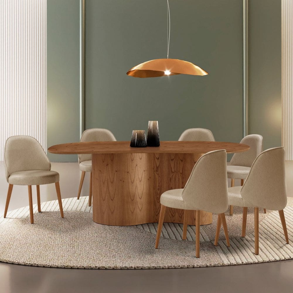 Mesa de Jantar 180cm X 80cm Madeira Tampo Laminado Orgânico com 6 Cadeiras Ester Turim / Imbuia Natural