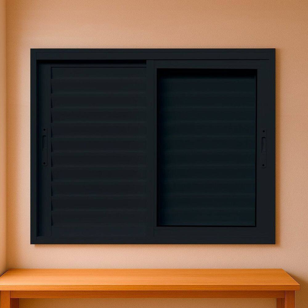 Janela Veneziana 3 Folhas Vidro Segurança 6cm 200x100cm Fábrica do Alumínio Preto