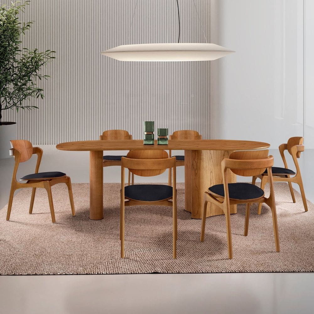 Conjunto Mesa 180cm X 80cm Tampo Mdf Canto Copo 6 Cadeiras Celeste Preto / Imbuia Natural