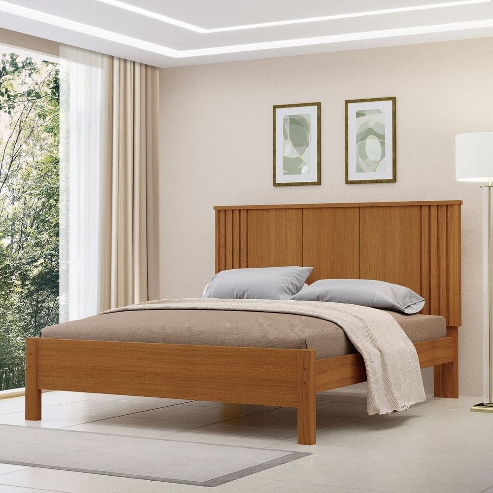 Cama de Casal 100% Mdf 123cm X 175cm Duo Freijó