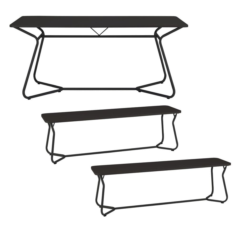 Conjunto Mesa Retangular 180cm X 75,5cm com 2 Bancos Varetas Preto
