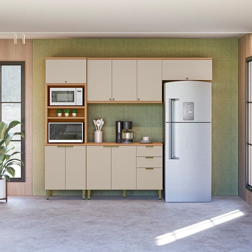 Cozinha Compacta 4 Peças com Torre Quente Selene Jequitibá /Off White Fosco