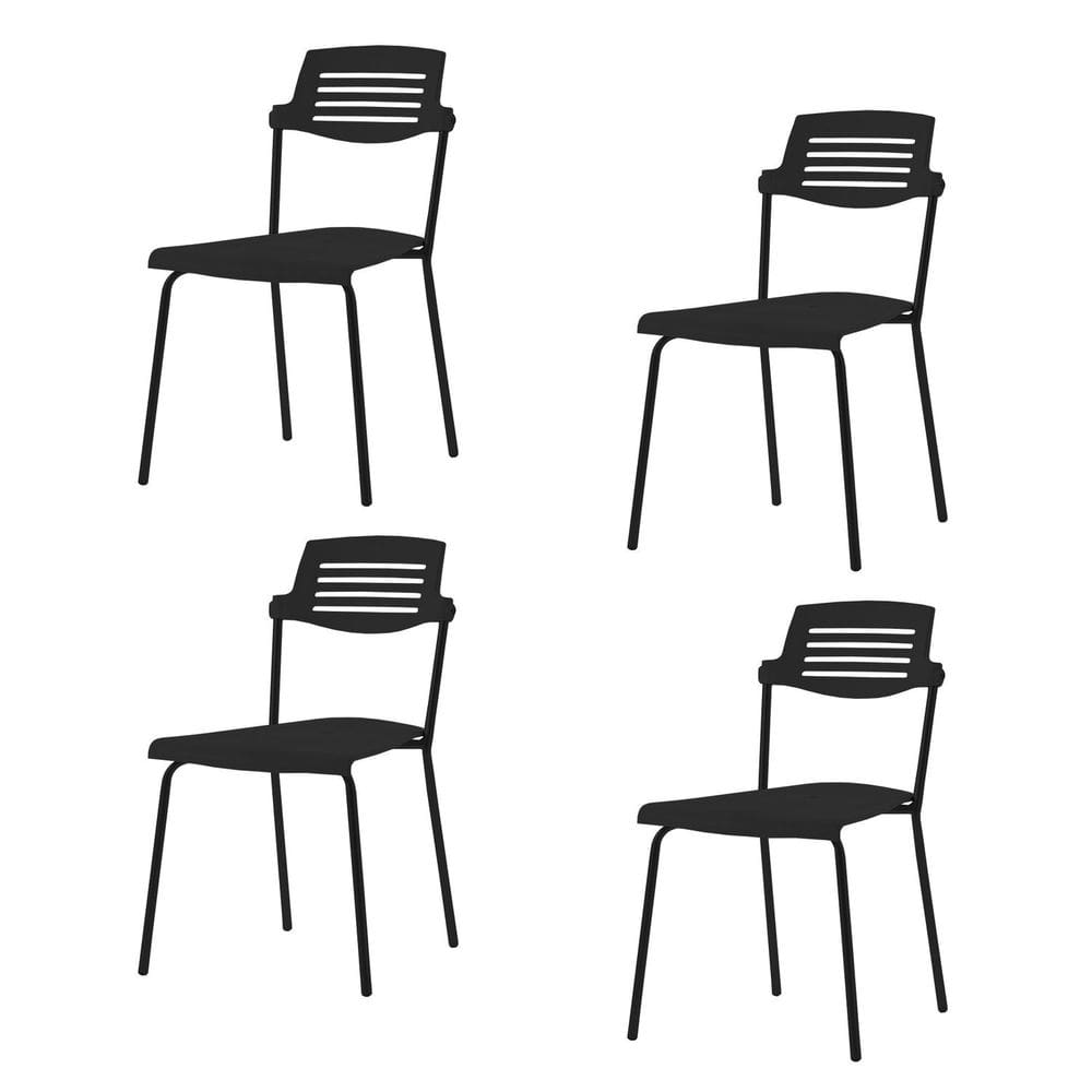 Conjunto 4 Cadeiras Base Tubular Fixa Clean Preto