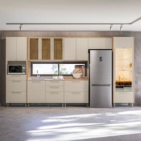 Cozinha Completa 7 Peças Torre Simples e Cristaleira Atena Jequitibá / Off White Fosco