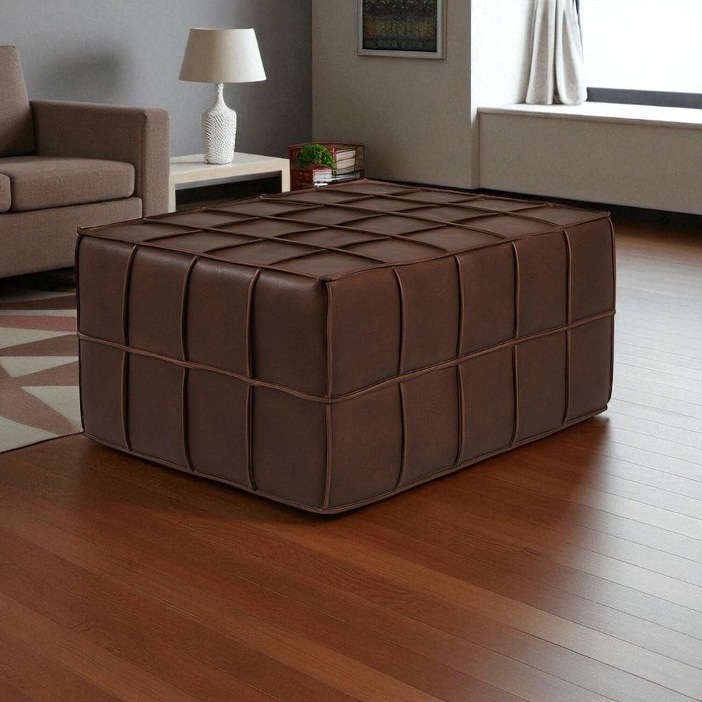 Puff Decorativo em Couro 40cm X 80cm Queen Marrom