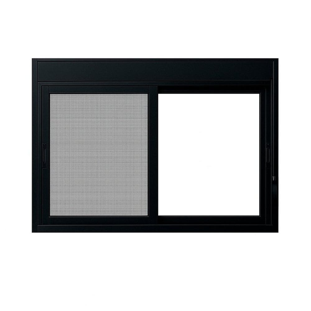 Janela Persiana com Tela Mosquiteira 120cm x 120cm Vidro de Segurança 6cm Fábrica do Alumínio Preto