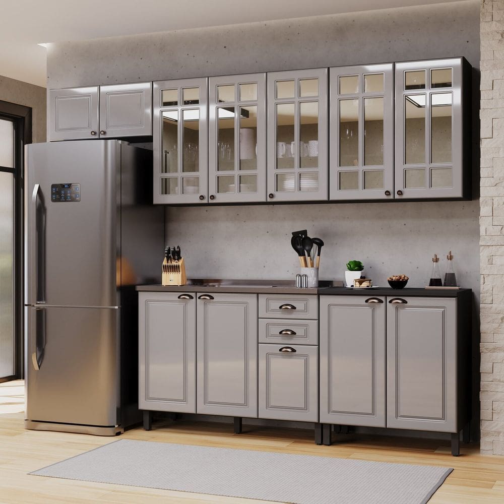 Cozinha Completa 5 Peças com Vidro sem Tampo Paris Cinza / Titânio