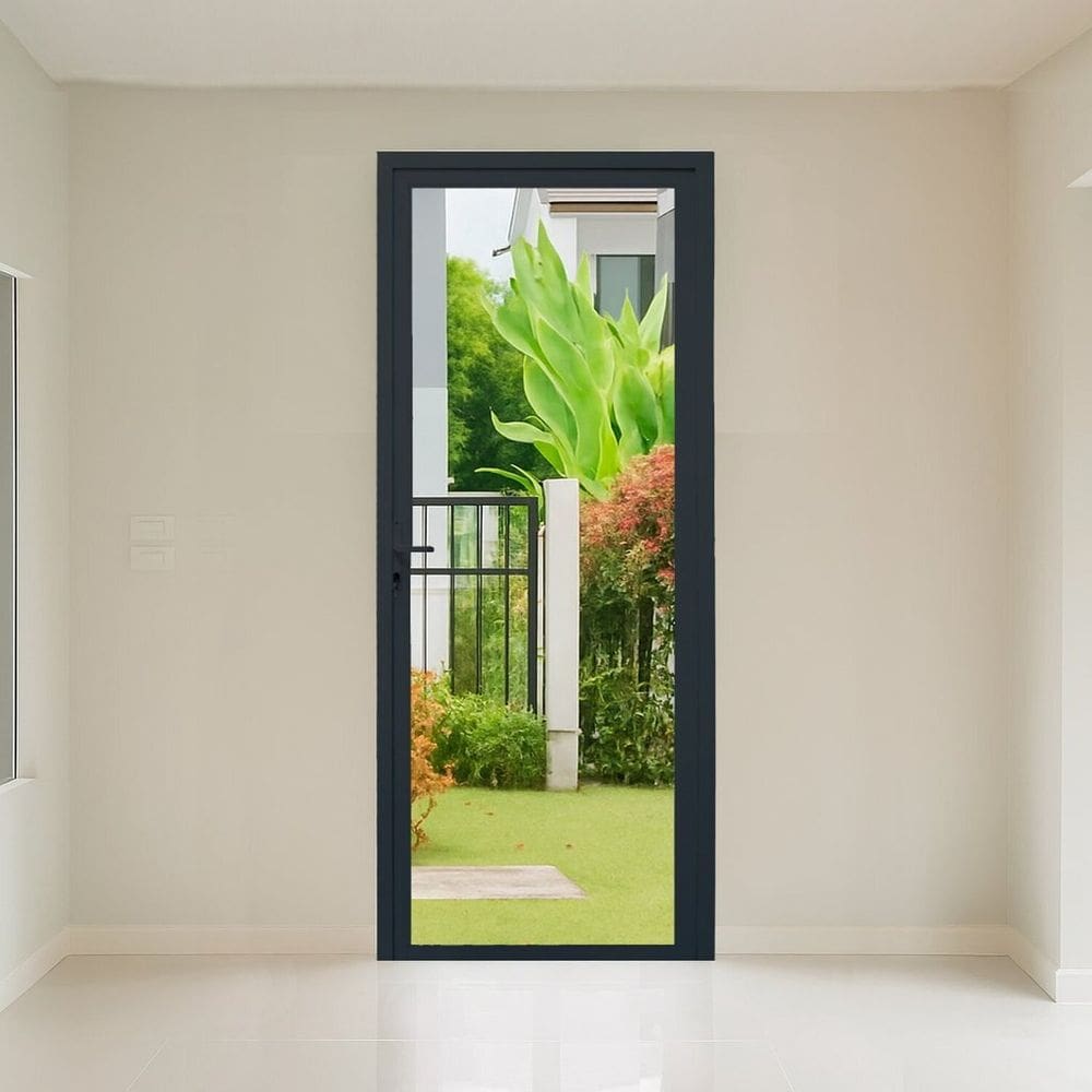 Porta Vidro Esquerda 1 Folha Vidro Segurança 0,6cm 90cm X 215cm Fábrica do Alumínio Preto