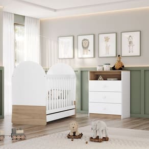 Quarto de Bebê Completo com Berço 3 em 1 e Cômoda Magia Branco/Jequitibá