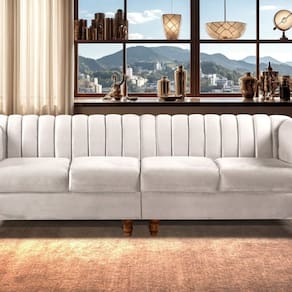 Sofá 4 Lugares Decoração Retrô Clássico Realeza Chesterfield Bege