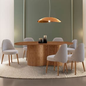Mesa de Jantar 180cm X 80cm Madeira Tampo Laminado Orgânico com 6 Cadeiras Ester Brisa/Imbuia Natural