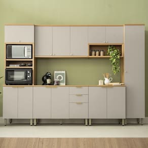 Cozinha Completa 6 Peças com Torre Quente e Paneleiro Selene Jequitibá /Off White Fosco