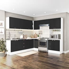 Cozinha Completa 9 Peças com Rodapé Pérola Yescasa Preto/Branco