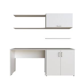 Escrivaninha com Armário Baixo e Aéreo com Chave 200cm X 75cm Modular Branco