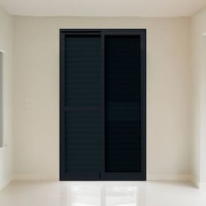 Porta Veneziana com Tela Mosquiteira 150cm X 215cm Vidro de Segurança 0,6cm Fábrica do Alumínio Preto