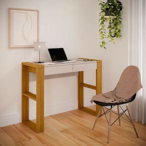 Escrivaninha 100% Mdf com 2 Gavetas Brisa Carvalho Ouro / Off White