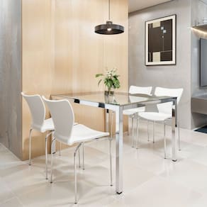 Conjunto Mesa de Jantar Retangular 120cm X 75cm Tampo de Vidro com 4 Cadeiras Mono Cromado/Branco
