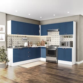 Cozinha Completa 9 Peças com Rodapé Pérola Yescasa Azul/Branco