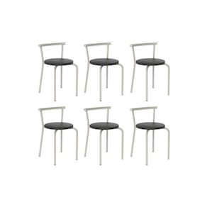 Banqueta Sala de Jantar 105 Kit 6 Uni Prata/Courano Preto - Carraro