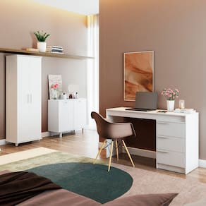 Quarto de Solteiro Completo 3 Peças Dormitório Branco