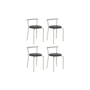 Banqueta Sala de Jantar 105 Kit 4 Uni Prata/Courano Preto - Carraro