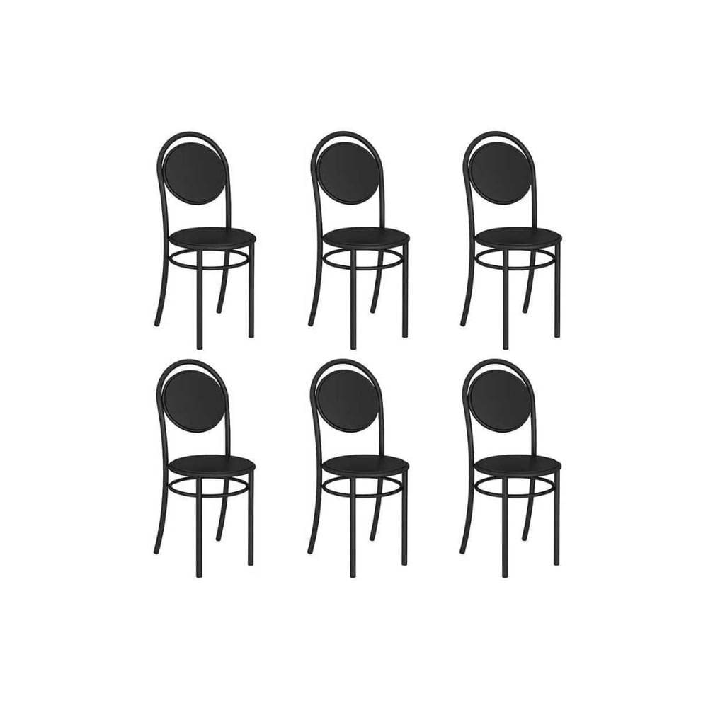 Cadeira Sala de Jantar 190 Aço Kit 6 Uni Preto/Courano Preto - Carraro
