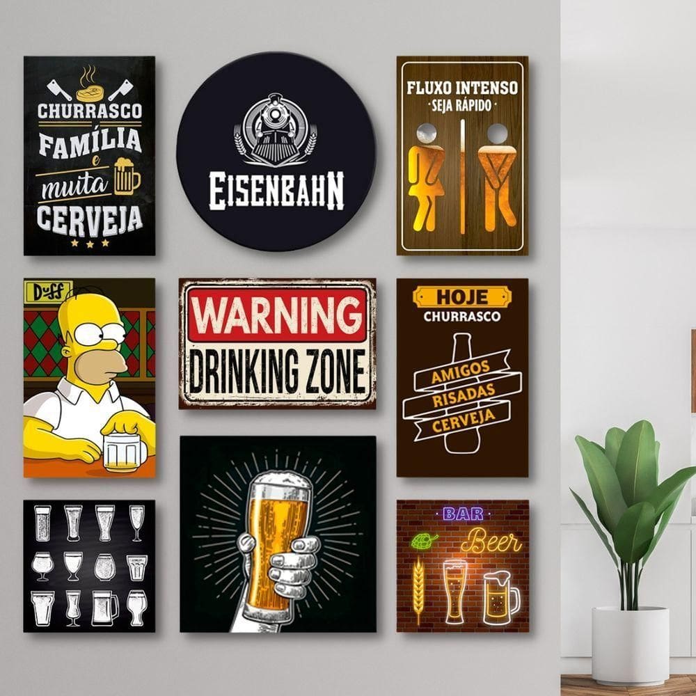 Kit Placas Decorativas Bebidas Mdf - 9 Placas