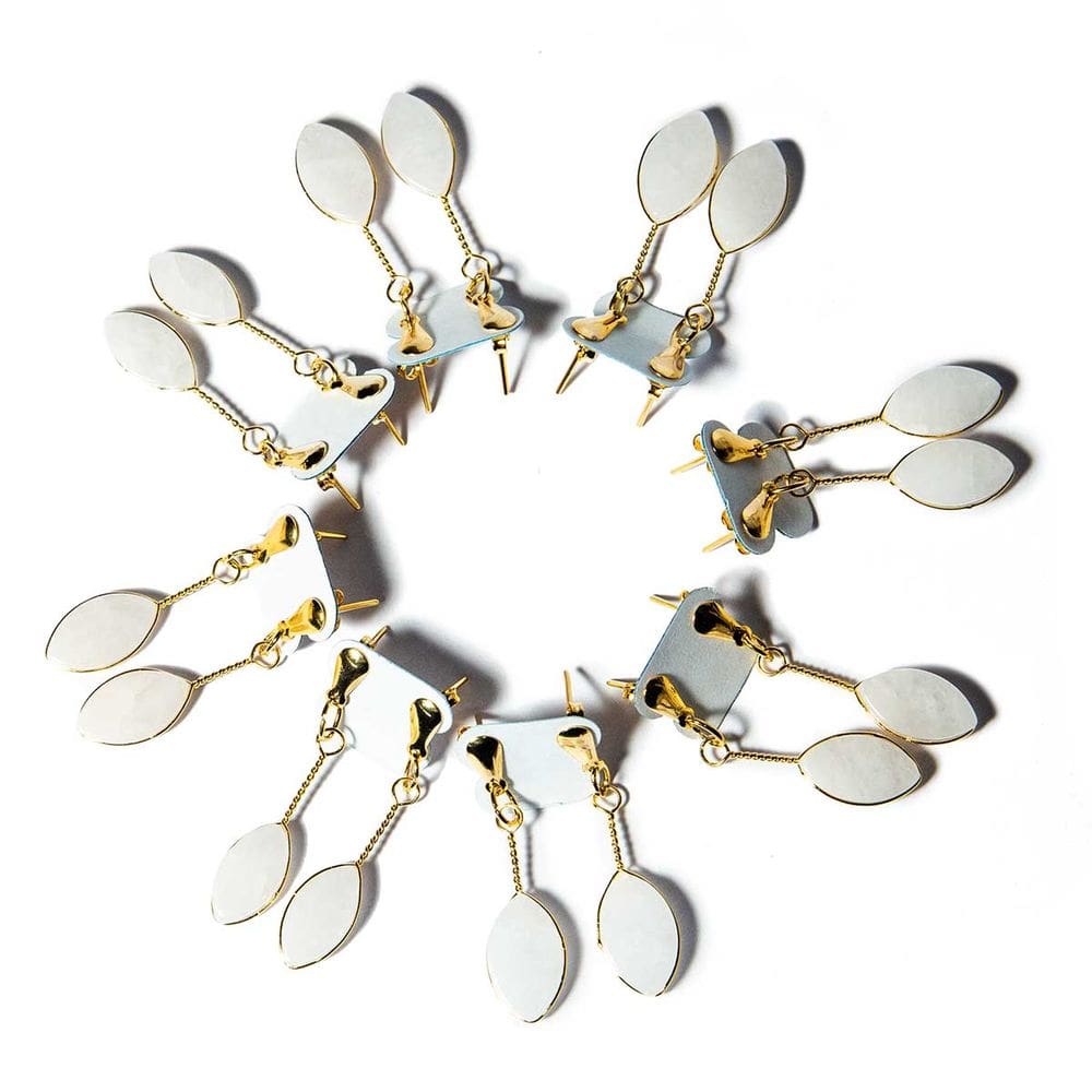 10 Brinco Navete Quartzo Leitoso Ranhurado Tarraxa Dourado