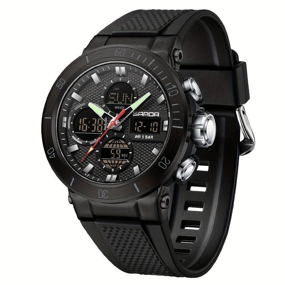 Relógio De Pulso Esportivo Masculino De Moda Com Display Duplo, Alarme Preto Completo